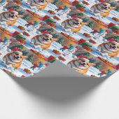 Corgi Rent in de Sneeuw met Kerstmuts Cadeaupapier (Hoek)