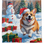 Corgi Rent in de Sneeuw met Kerstmuts Douchegordijn (Voorkant)