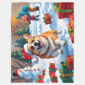 Corgi Rent in de Sneeuw met Kerstmuts Fleece Deken (Voorkant)