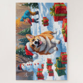 Corgi Rent in de Sneeuw met Kerstmuts Legpuzzel (Verticaal)