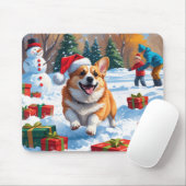 Corgi Rent in de Sneeuw met Kerstmuts Muismat (Met muis)