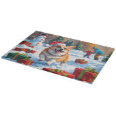 Corgi Rent in de Sneeuw met Kerstmuts Snijplank (Hoek)