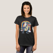 Corgi Riding Dinosaur rex  Men Women Rainbow T-shirt (Voorkant volledig)