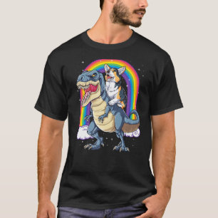 Corgi Riding Dinosaur T rex Boys Girls Rainbow Spa T-shirt