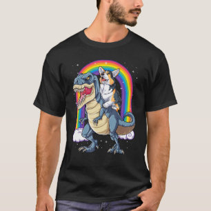 Corgi Riding Dinosaur T rex Boys Girls Rainbow Spa T-shirt