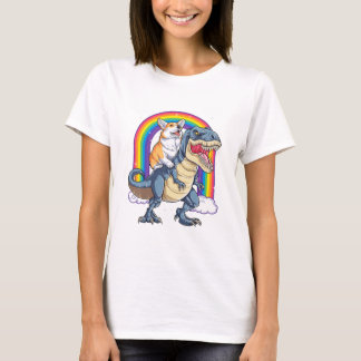 Corgi Riding Dinosaur T rex Funny Space Galaxy Rai T-shirt