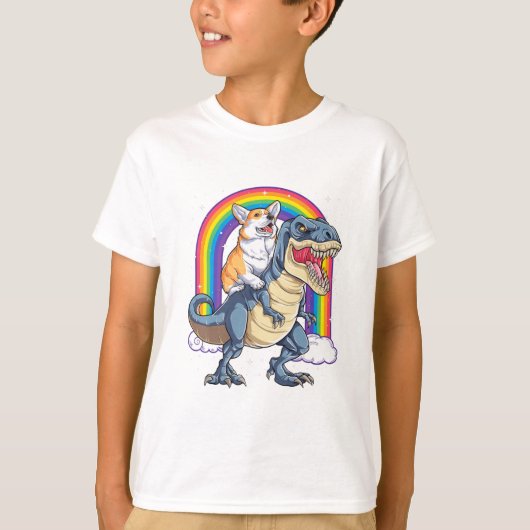 Corgi Riding Dinosaur T rex Funny Space Galaxy Rai T-shirt (Voorkant)