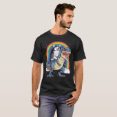 Corgi Riding Dinosaur T rex Shirt Funny Rainbow do (Voorkant volledig)