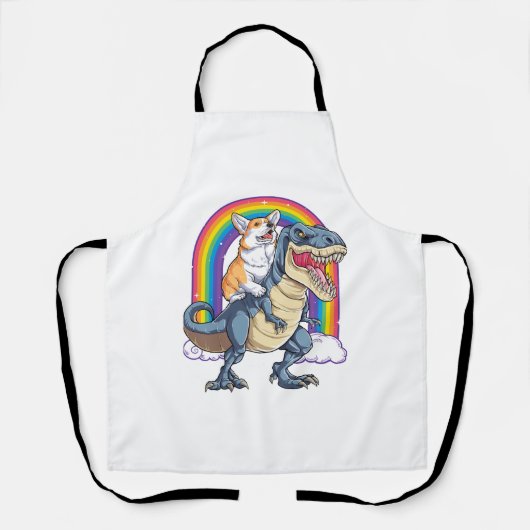 Corgi Riding Dinosaur T rex Shirt Funny Rainbow do Schort (Voorkant)