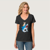 Corgi Riding Shark Jawsome Dog Space Galaxy T-shirt (Voorkant volledig)