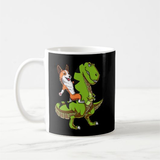 Corgi Riding T-Rex Dinosaur Funny Dog Koffiemok (Links)
