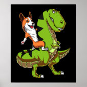 Corgi Riding T-Rex Dinosaur Funny Dog Poster (Voorkant)