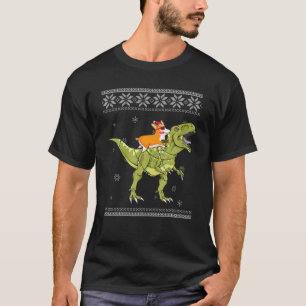 Corgi Riding T Rex Dinosaur Kerstmis Light Xmas G T-shirt