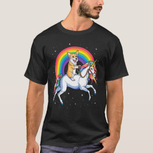 Corgi Riding Unicorn Girls Kinder Rainbow Space Ga T-shirt