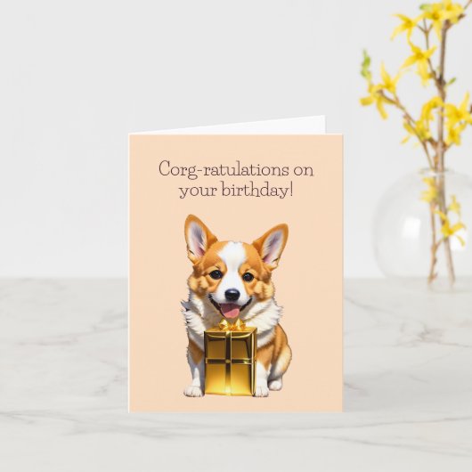 Corgi-rific Cute Funny Birthday Kaart (Gele Bloem)