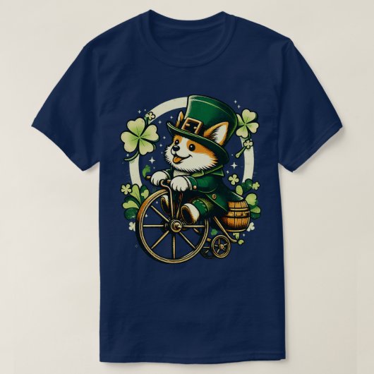 Corgi Rijden op een  Cycle St Patricks Day T-shirt (Design voorkant)