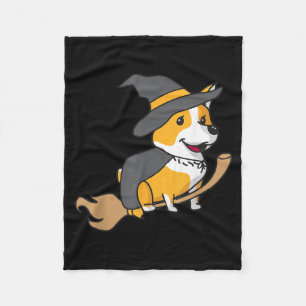 Corgi rijdt op bezemsteel Grappige Halloween Hond Fleece Deken