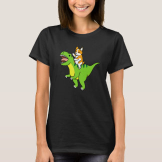 Corgi rijdt op Rex Dinosaur Honden T-shirt