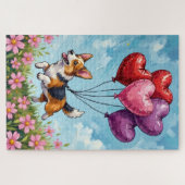 Corgi Running with Valentine's Heart Balloons Legpuzzel (Horizontaal)