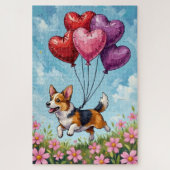 Corgi Running with Valentine's Heart Balloons Legpuzzel (Verticaal)