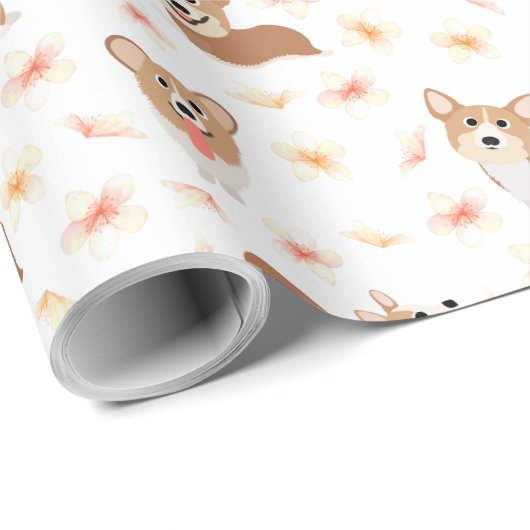 Corgi Sakura Cherry Blossom Pattern Cadeaupapier (Rol Hoek)