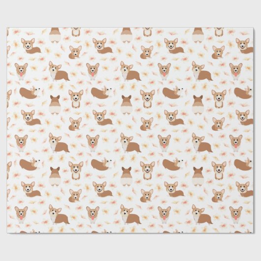 Corgi Sakura Cherry Blossom Pattern Cadeaupapier (Vlak)