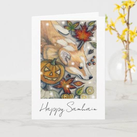 Corgi Samhain Kaart (Gele Bloem)