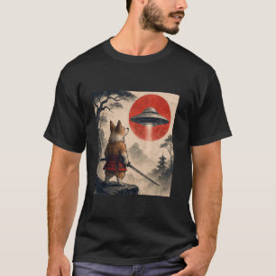 Corgi Samurai UFO Vintage Japanse Ukiyo-e Hond Lie T-shirt