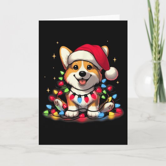 Corgi Santa Christmas Tree Lights Boys Men Corgmas Kaart (Voorkant)