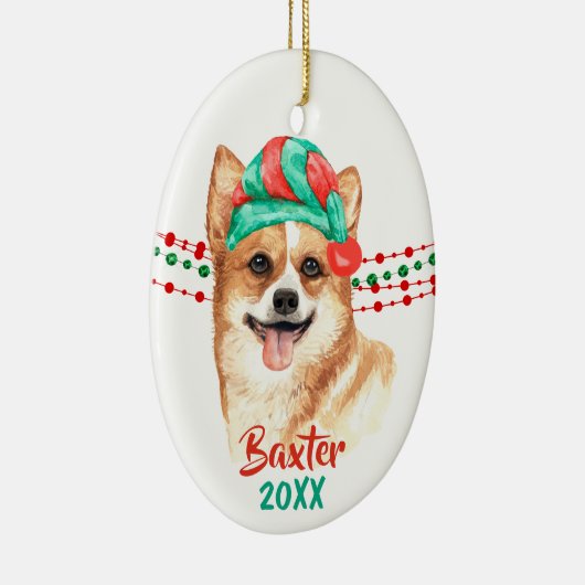 Corgi Santa Hat Holiday String Beads Keramisch Ornament (Rechts)