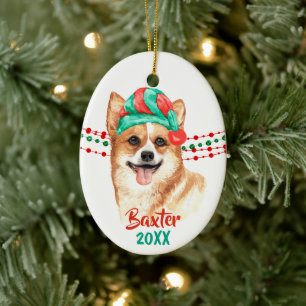 Corgi Santa Hat Holiday String Beads Keramisch Ornament