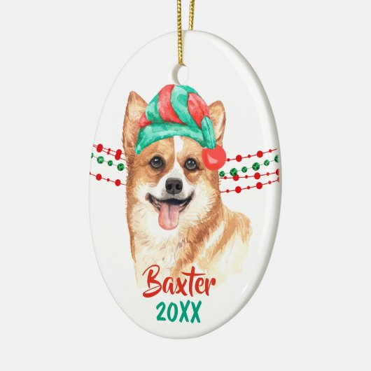Corgi Santa Hat Holiday String Beads Keramisch Ornament (Links)