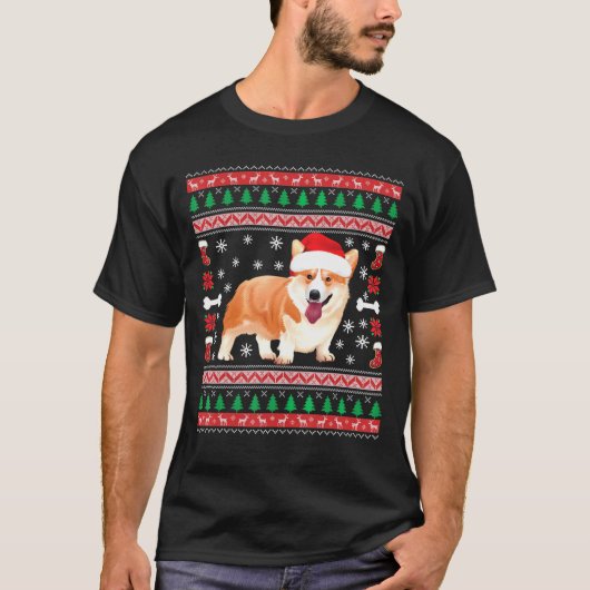 Corgi Santa Hat Ugly KerstSweater Corgi T-shirt (Voorkant)