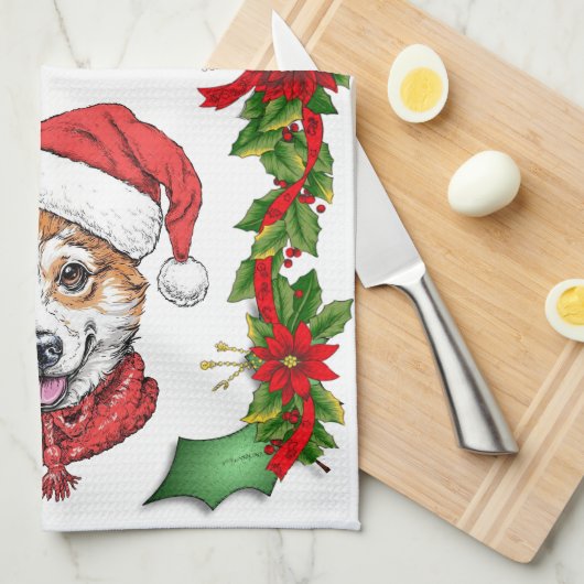 Corgi Santa Kerstmis Theedoek (Quarter Fold)
