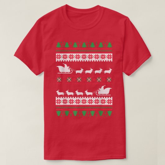 Corgi Santas Reindeer Kerstmis Ugly T-shirt (Design voorkant)
