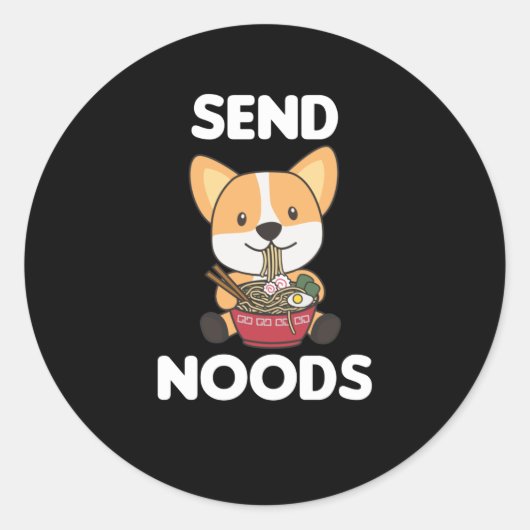 Corgi Send Noods Ramen Cute Kawaii Dogs Ronde Sticker (Voorkant)
