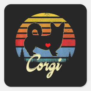 Corgi  Silhouet 60s 70s Retro Gifts Dog Vierkante Sticker