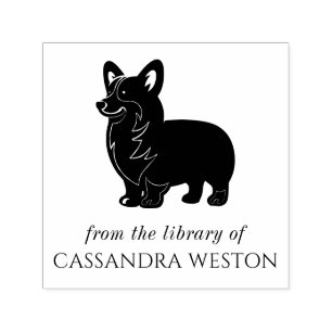 Corgi Silhouet Minimalist #4 Bibliotheek Boek Naam Zelfinktende Stempel