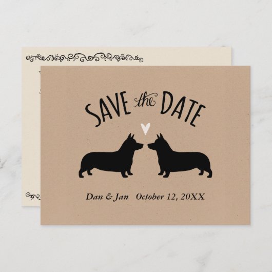 Corgi Silhouettes Wedding Save the Date Aankondigingskaart (Voorkant / Achterkant)