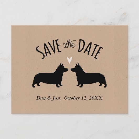 Corgi Silhouettes Wedding Save the Date Aankondigingskaart (Voorkant)