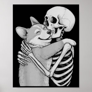 Corgi Skelet Knuffel Halloween Hond Liefhebber Poster