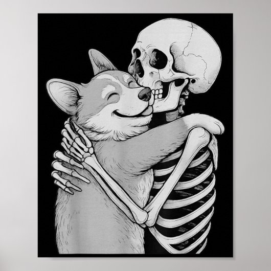 Corgi Skelet Knuffel Halloween Hond Liefhebber Poster (Voorkant)