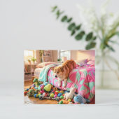 Corgi Slaperig van Bed af Glijdend Briefkaart (Staand voorkant)