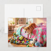 Corgi Slaperig van Bed af Glijdend Briefkaart (Voorkant / Achterkant)
