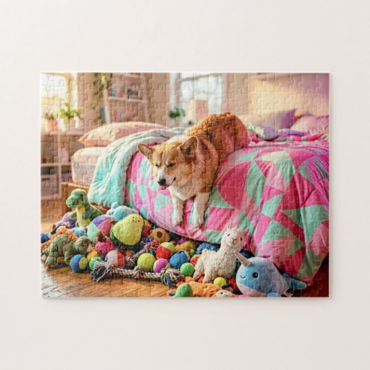 Corgi Slaperig van Bed af Glijdend Legpuzzel (Horizontaal)