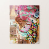 Corgi Slaperig van Bed af Glijdend Legpuzzel (Verticaal)