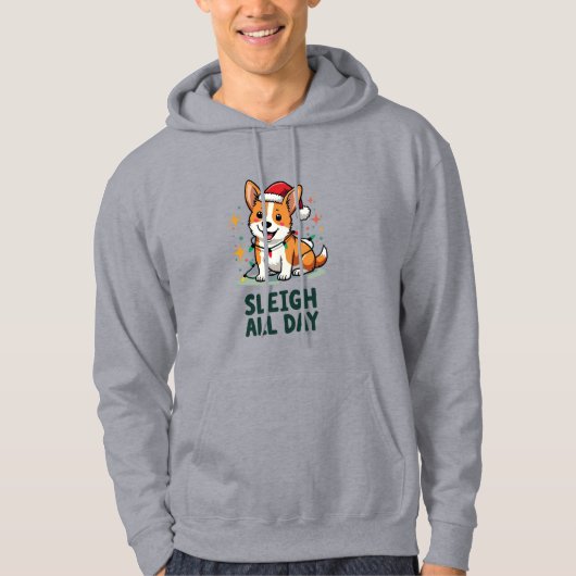 Corgi Sleigh All Day Funny Christmas Hoodie (Voorkant)