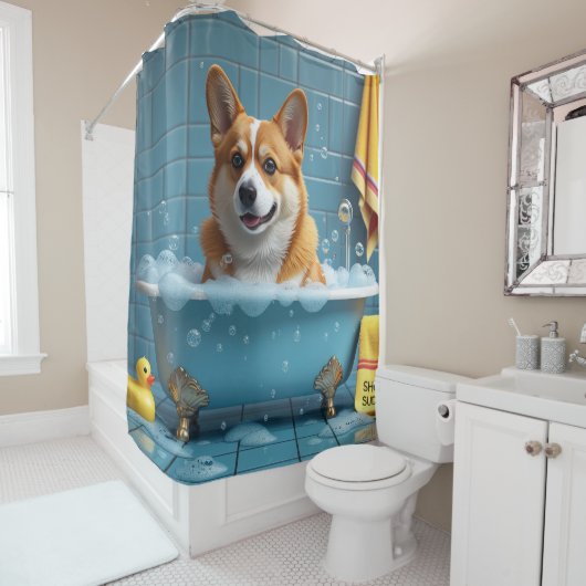 Corgi Slordig Slaperig Schattig Grappig Douchegordijn (In situ)