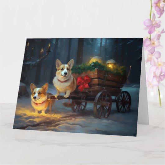 Corgi Sneeuw Slede Kerst Decoratie Kaart (Orchidee)
