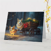 Corgi Sneeuw Slede Kerst Decoratie Kaart (Gele Bloem)